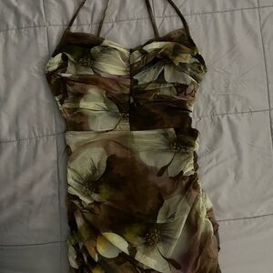 Privy Strapless Brown Floral Dress